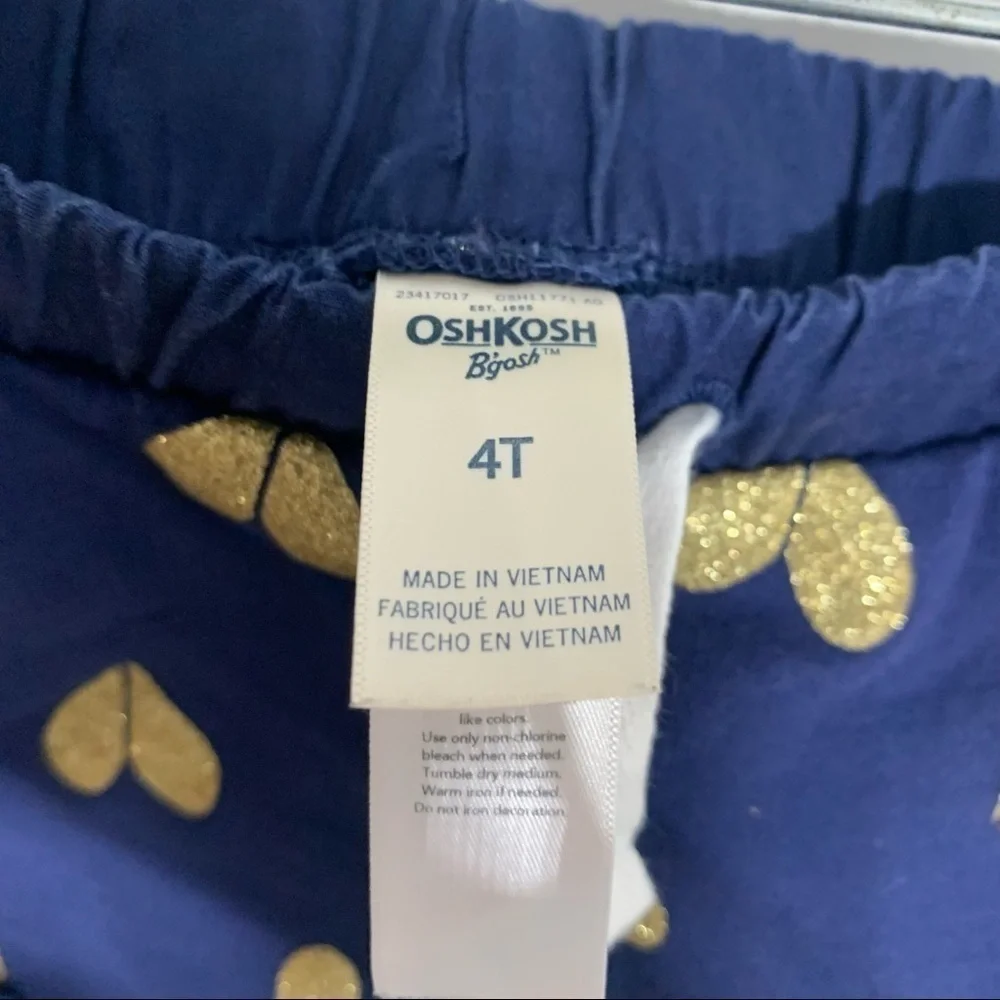 Oshkosh blue navy gold glitter heart casual cuffed cotton pull on shorts